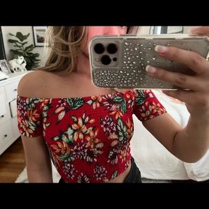 Cropped, Off the shoulder Hawaiian shirt, stretchy fabric